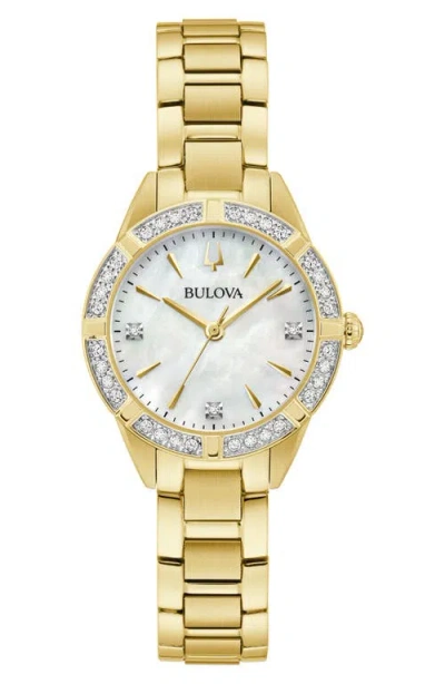 Bulova Sutton Mother-of-pearl & Diamond Bracelet Watch, 28mm In Gold
