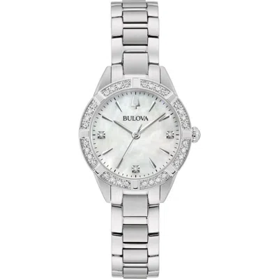 Bulova Sutton Mother-of-pearl & Diamond Bracelet Watch, 28mm In Silver