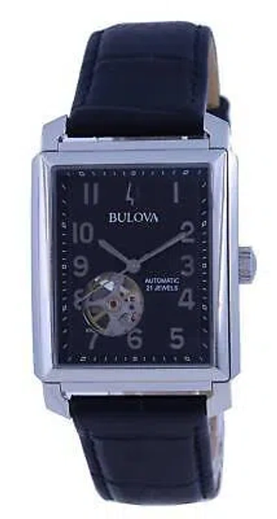 Pre-owned Bulova Sutton Open Heart Black Dial Leather Band Automatic 96a269 30m Mens Watch