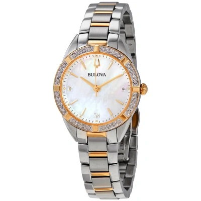 Bulova Sutton Quartz Crystal Ladies Watch 98r263 In Two Tone  / Gold Tone / Mop / Mother Of Pearl