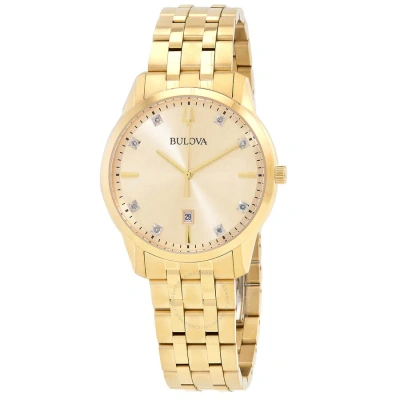 Bulova Sutton Quartz Diamond Champagne Dial Men's Watch 97d123 In Champagne / Gold Tone
