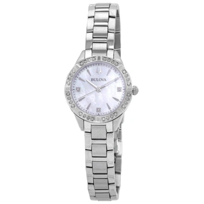 Bulova Sutton Quartz Diamond Crystal White Mother Of Pearl Dial Ladies Watch 96r253 In Metallic