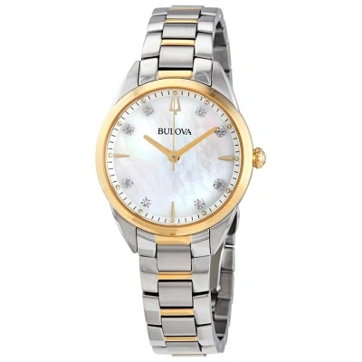 Bulova Sutton Quartz Diamond Mother Of Pearl Dial Ladies Watch 98p184 In Two Tone  / Gold Tone / Mother Of Pearl / Yellow