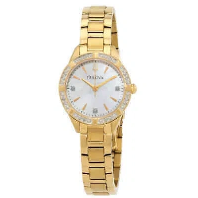 Pre-owned Bulova Sutton Quartz Diamond White Mop Dial Ladies Watch 98r297
