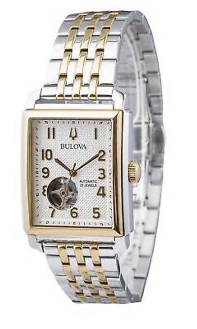 Pre-owned Bulova Sutton Stainless Steel Open Heart Square Dial Automatic 98a308 Mens Watch