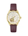 Bulova Women's Sutton Automatic Brown Leather Strap Watch 34.5mm In White/brown