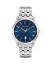 Bulova Sutton Mens Silver Tone Stainless Steel Bracelet Watch 96b338 In Blue
