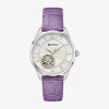 Bulova Sutton Womens Automatic Purple Leather Strap Watch 96l339 In Purple
