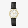 Bulova Sutton Womens Diamond Accent Black Leather Strap Watch 98p225 In Gold
