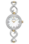 Bulova Swarovski Crystal Infinity Bracelet Watch & Necklace Set In Silver