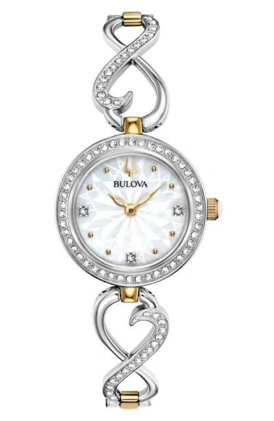 Bulova Swarovski Crystal Infinity Bracelet Watch & Necklace Set In Metallic