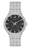 Bulova Swarovski Crystal Pavé Three-hand Quartz Bracelet Watch, 40mm In Silver