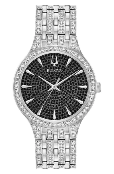 Bulova Swarovski Crystal Pavé Three-hand Quartz Bracelet Watch, 40mm In Metallic