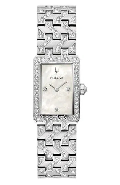 Bulova Swarovski Crystal Three Hand Quartz Bracelet, 19.3mm X 7.6mm In Silver
