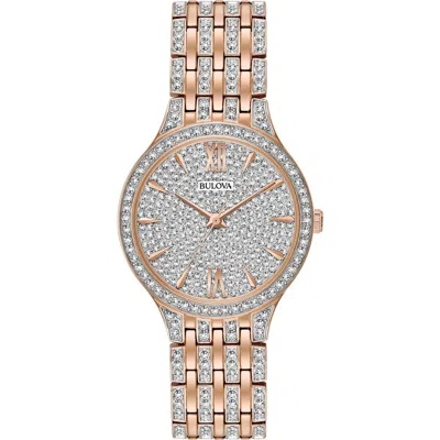 Bulova Swarovski® Crystal Two-tone Bracelet Watch, 32mm X 7mm In Gold