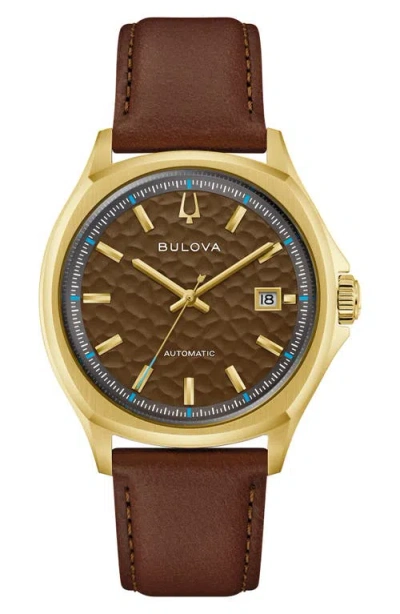 Bulova Tony Bennett Nyc Automatic Leather Strap Watch, 39mm In Metallic