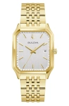 Bulova Mens Gold Tone Stainless Steel Bracelet Watch 97b236 In Gold