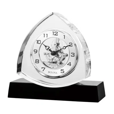 Bulova Trident- Table Top Clock- K9 Glass (b1706) In Chrome;black