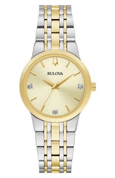 Bulova Two-tone Diamond Bracelet Strap Watch, 36mm In Gold