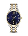 Bulova Classic Mens Two Tone Stainless Steel Bracelet Watch 98d130 In Blue/gold