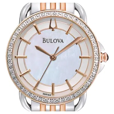 Pre-owned Bulova Two Tone Steel Diamond Mop Sticks Dial Ladies Quartz Watch 98r144 In Multi
