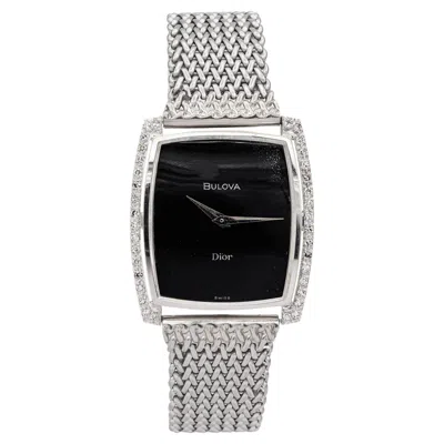 Pre-owned Bulova Vintage  Dior 14k White Gold Diamond Bezel Hand Wind Men's Watch