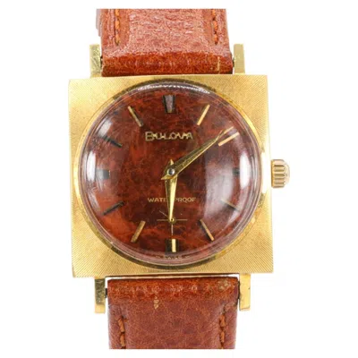 Pre-owned Bulova Vintage Rare  18k Yellow Gold Square Watch Burl Wood Dial