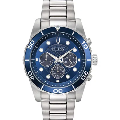 Bulova Water Resistant Bracelet Strap Chronograph Watch, 43mm In Silver