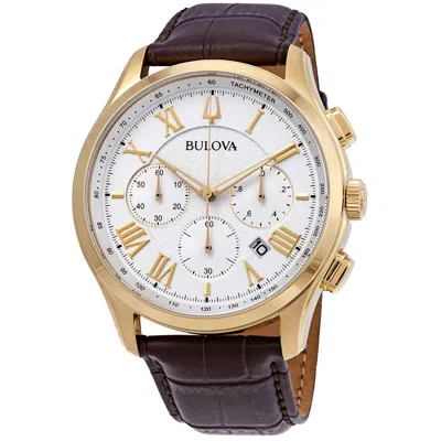 Bulova Wilton Chronograph Leather Mens Watch In Brown