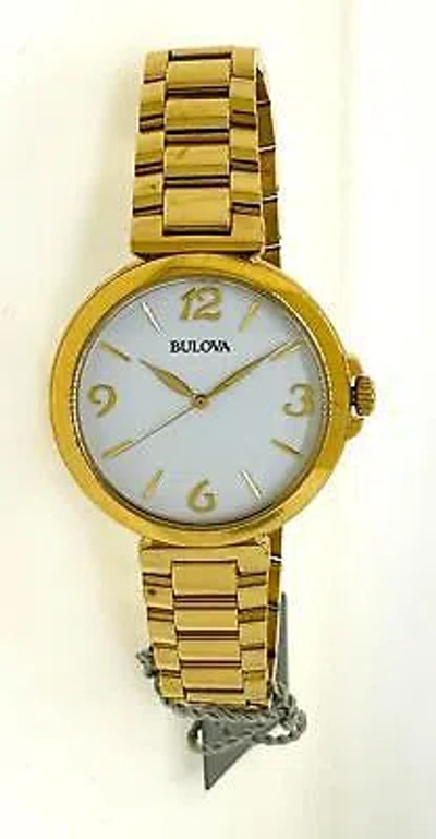 Pre-owned Bulova Women's Analog Round Gold Tone White Dial Dress Watch 97l139