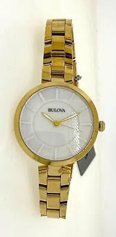 Pre-owned Bulova Women's Analog Round Gold Tone White Dial Dress Watch 97l142