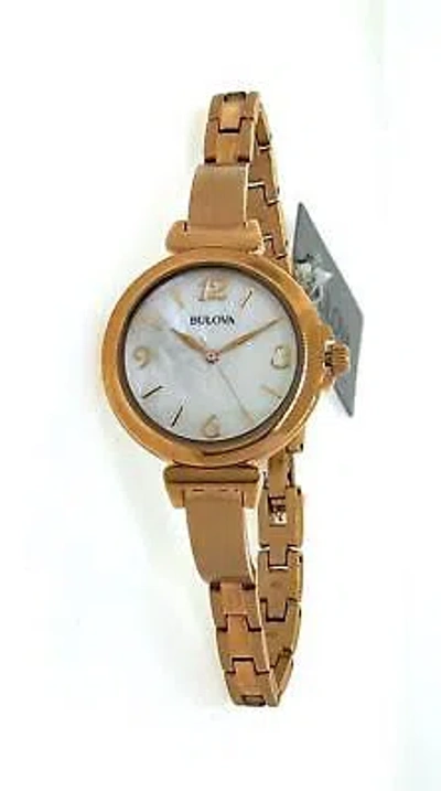 Pre-owned Bulova Women's Analog Round Rose Gold Tone Mother Of Pearl Dress Watch 97l137