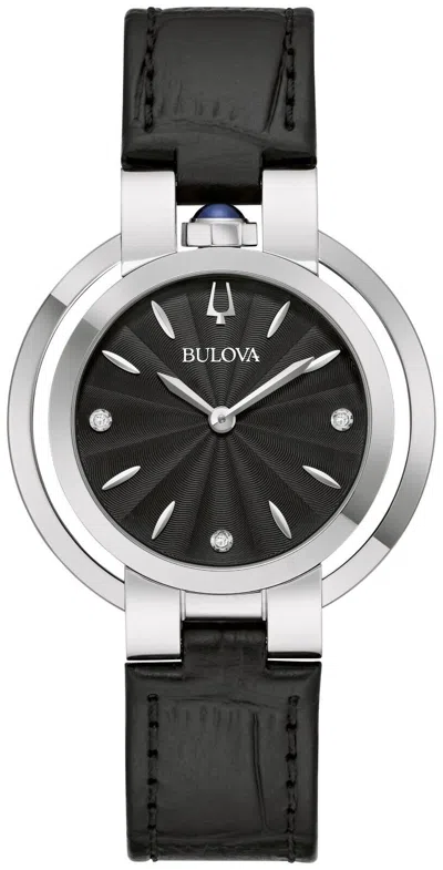 Pre-owned Bulova Women's Classic Crystal Accent Quartz Black Leather Watch 35mm 96p238