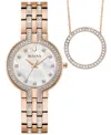 Bulova Women's Classic Crystal Rose Gold-tone Bracelet Watch Box Set 30mm In Rose Gold