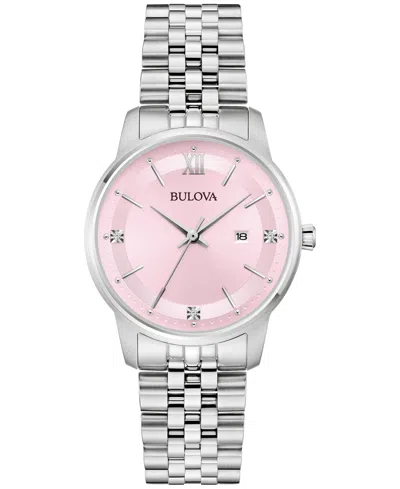 Bulova Women's Classic Quartz Silver-tone Stainless Steel Bracelet Watch 32mm In Pink
