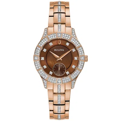 Pre-owned Bulova Women's Crystal Accent Quartz Rose Gold Watch 30mm 98l284