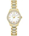 Bulova Crystal Womens Crystal Accent Gold Tone Stainless Steel Bracelet Watch 98l306 In Gold-tone