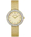 Bulova Crystal Womens Crystal Accent Gold Tone Stainless Steel Strap Watch 98l321 In No Color