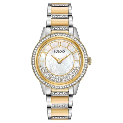 Bulova Women's Crystal Mother Of Pearl Round 32mm In Gold