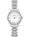 Bulova Crystal Womens Crystal Accent Silver Tone Stainless Steel Bracelet Watch 96l311 In Silver-tone