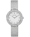 Bulova Crystal Womens Crystal Accent Silver Tone Stainless Steel Strap Watch 96l329 In No Color