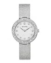Bulova Crystal Womens Crystal Accent Silver Tone Stainless Steel Strap Watch 96l329