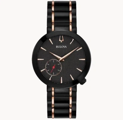 Pre-owned Bulova Women's Latin Grammy Quartz Rose Gold Tone Finish Black 35mm Watch 98l240
