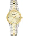 Bulova Womens Diamond Accent Two Tone Stainless Steel Bracelet Watch 98p224 In Gold