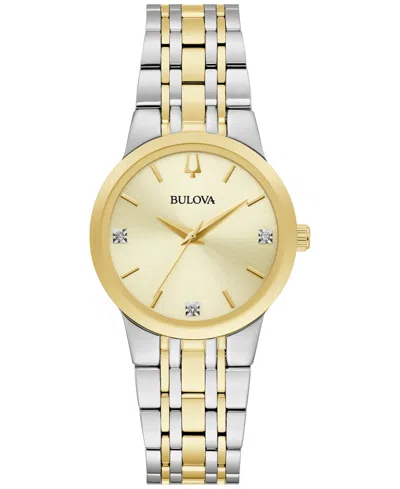 Bulova Women's Modern Diamond Accent Two-tone Stainless Steel Bracelet Watch 30mm In Gold