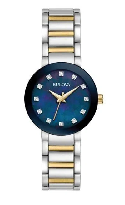 Pre-owned Bulova Women's Modern Quartz Gemmed Silver Stainless Steel Watch 26 Mm 98p157