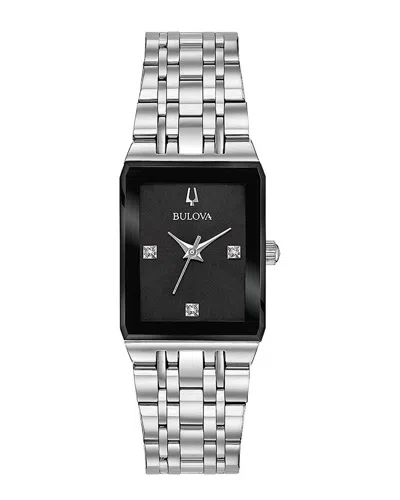 Bulova Quadra Womens Silver Tone Stainless Steel Bracelet Watch 96p202 In Black