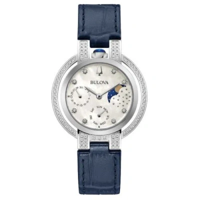 Pre-owned Bulova Women's Rubaiyat 35mm Quartz Moonphase Diamond Bezel Watch 96r237