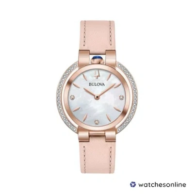 Pre-owned Bulova Women's Rubaiyat Rose Gold Case Pink Leather Watch - 98r267