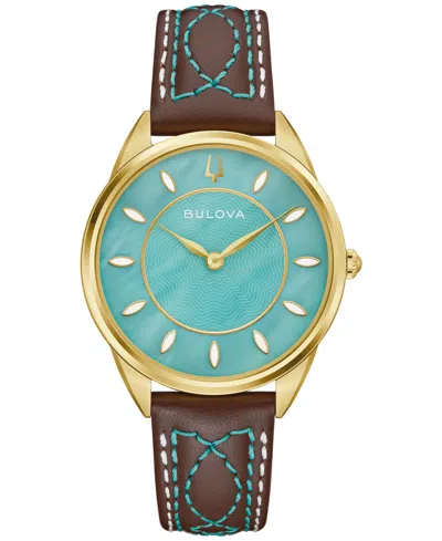 Bulova Stetson Leather Strap Watch, 34.5mm In Brown